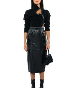 BEGIN AGAIN FAUX LEATHER MIDI SKIRT -FootJoy Store begin again faux leather midi skirt black 4 4