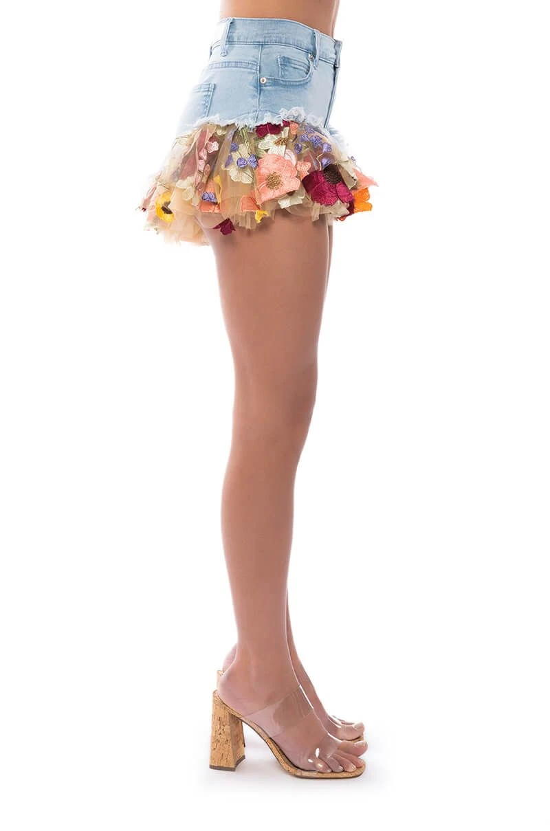 BOTANICAL BEAUTY RUFFLE DENIM SHORTS - Image 7