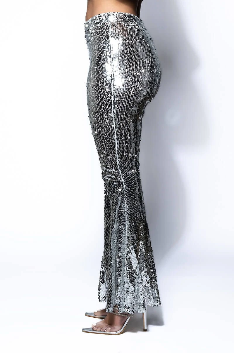 BRIGHTNESS SEQUIN FLARE PANT IN SILVER - Image 5