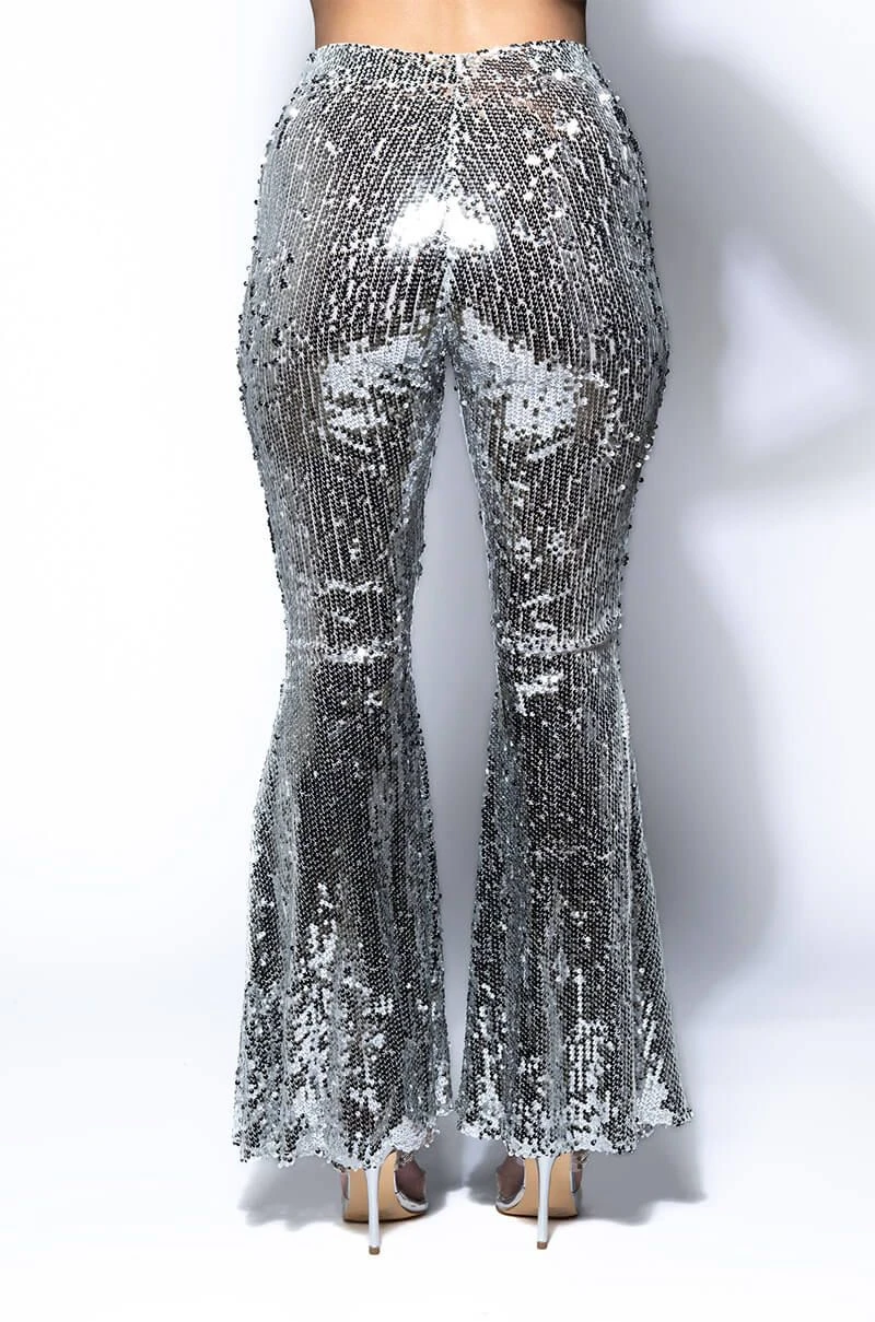 BRIGHTNESS SEQUIN FLARE PANT IN SILVER - Image 6