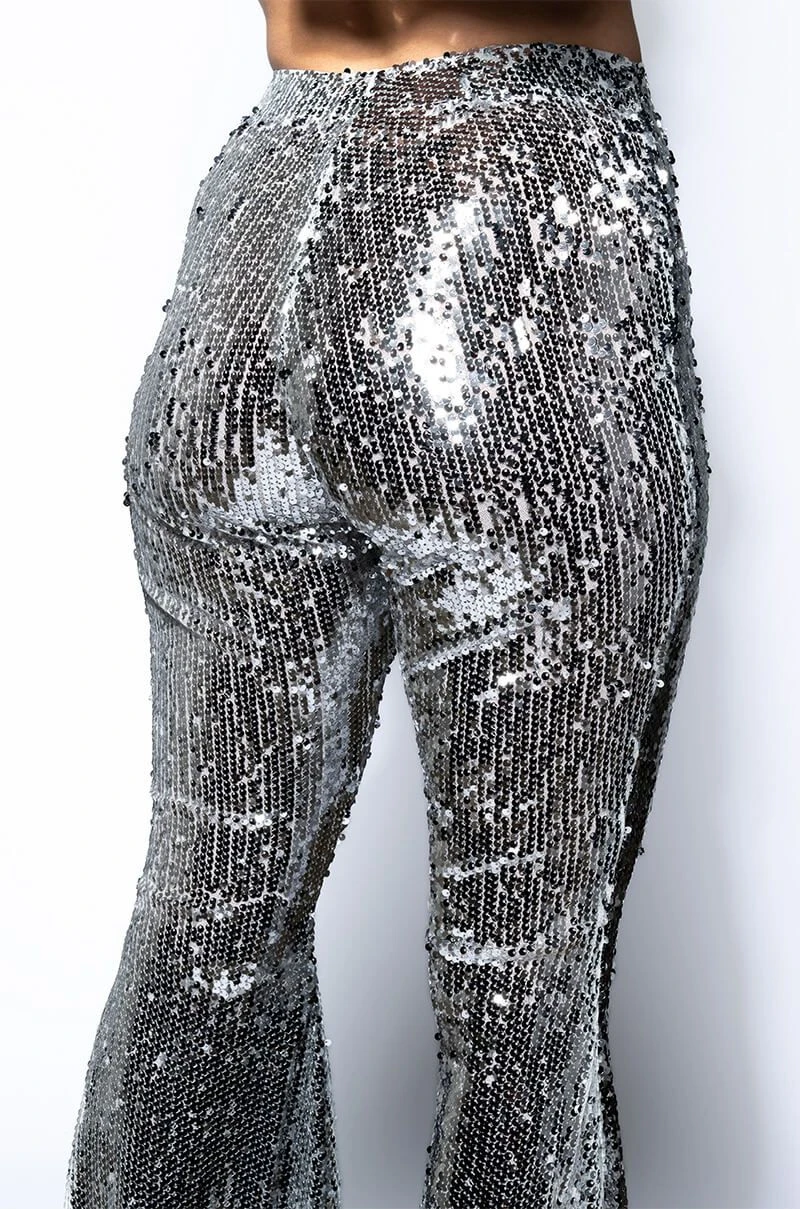 BRIGHTNESS SEQUIN FLARE PANT IN SILVER - Image 7