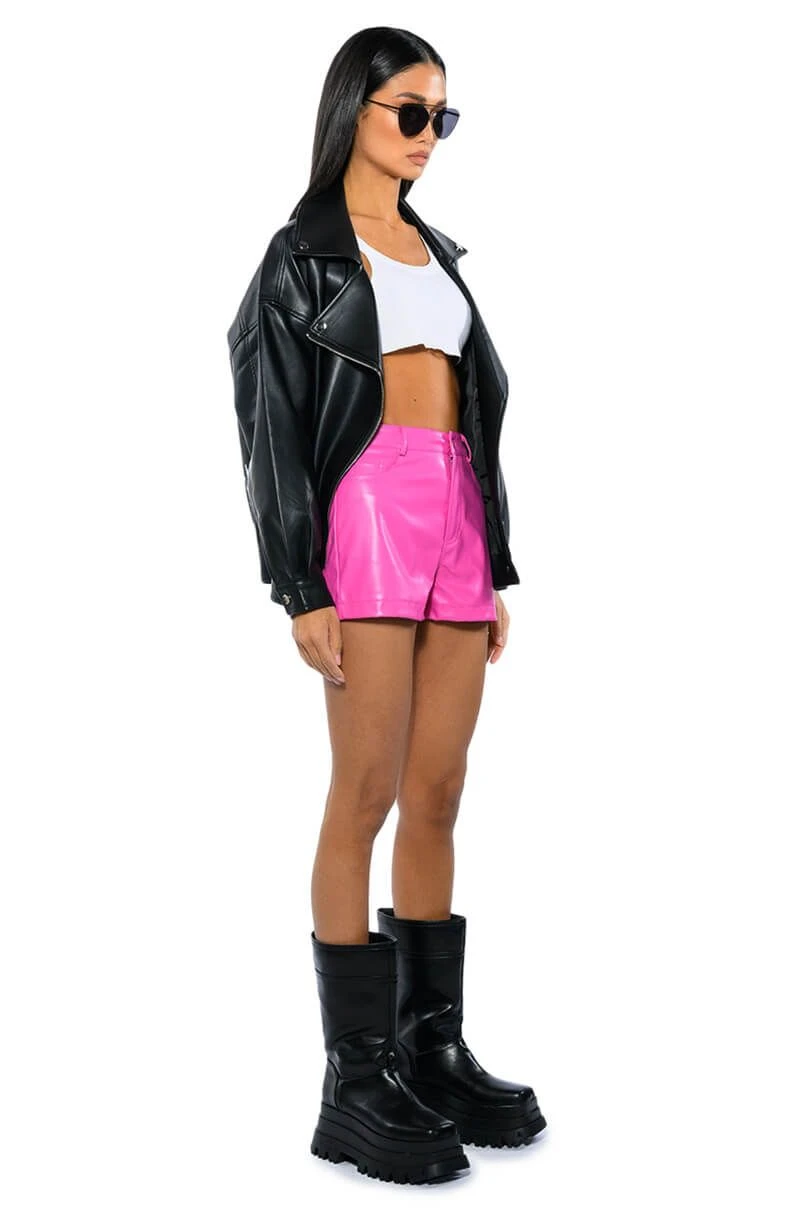 CALLIE FAUX LEATHER SHORT IN PINK - Image 2