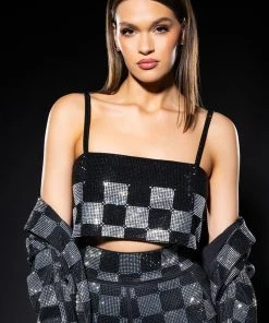 CHECK MATE RHINESTONE BRALETTE -FootJoy Store check mate rhinestone bralette black white 1 1 c1