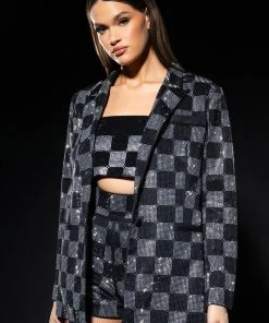 CHECK MATE RHINESTONE BRALETTE -FootJoy Store check mate rhinestone bralette black white 2 2 c1