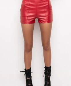 SEXY HOT PANT FAUX LEATHER FASHION SHORT 5 SEXY HOT PANT FAUX LEATHER FASHION SHORT -FootJoy Store club high waisted pleather shorts red 4 4