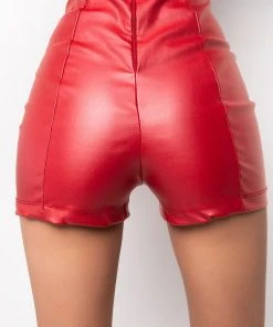 SEXY HOT PANT FAUX LEATHER FASHION SHORT 8 SEXY HOT PANT FAUX LEATHER FASHION SHORT -FootJoy Store club high waisted pleather shorts red 7 7