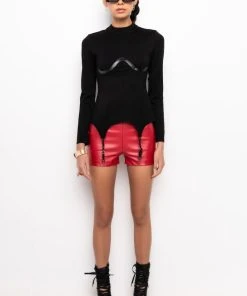 SEXY HOT PANT FAUX LEATHER FASHION SHORT 9 SEXY HOT PANT FAUX LEATHER FASHION SHORT -FootJoy Store club high waisted pleather shorts red 8 8