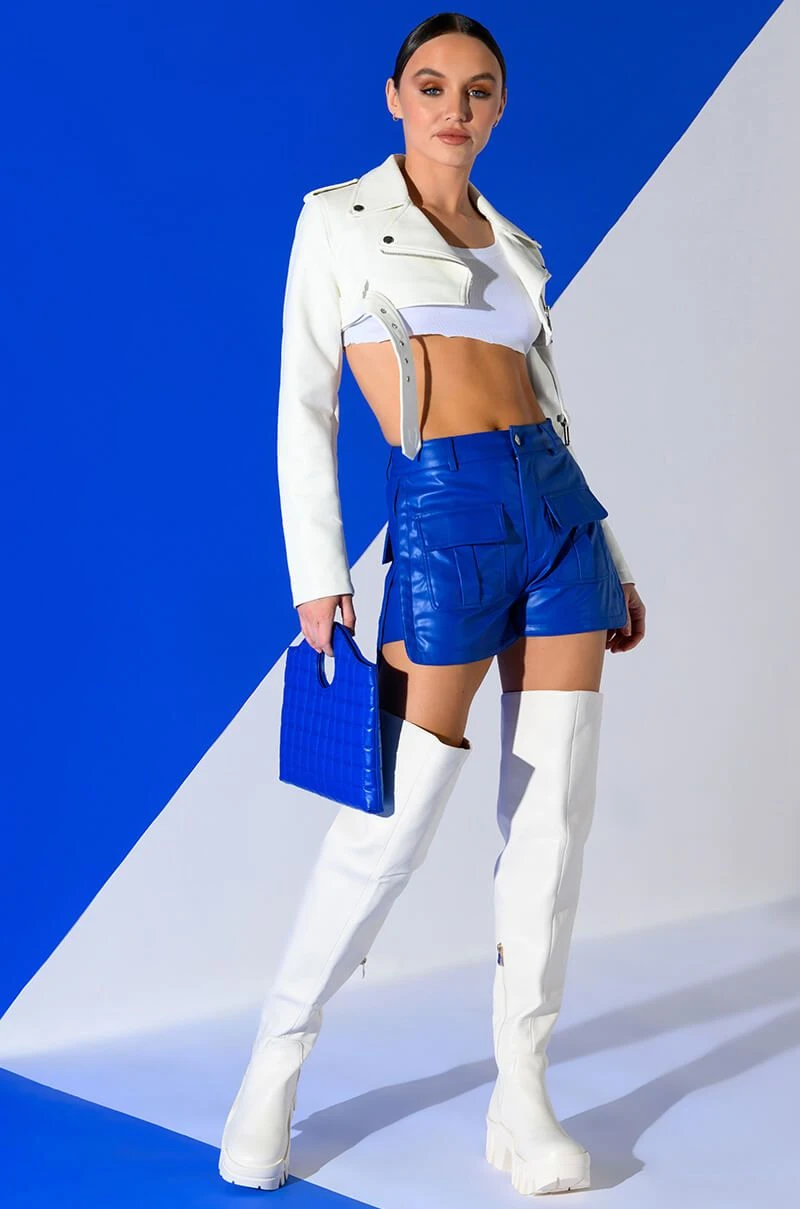 CORA POCKET DETAIL FAUX LEATHER SHORT CORA POCKET DETAIL FAUX LEATHER SHORT -FootJoy Store cora pocket detail faux leather short royal blue 2 2