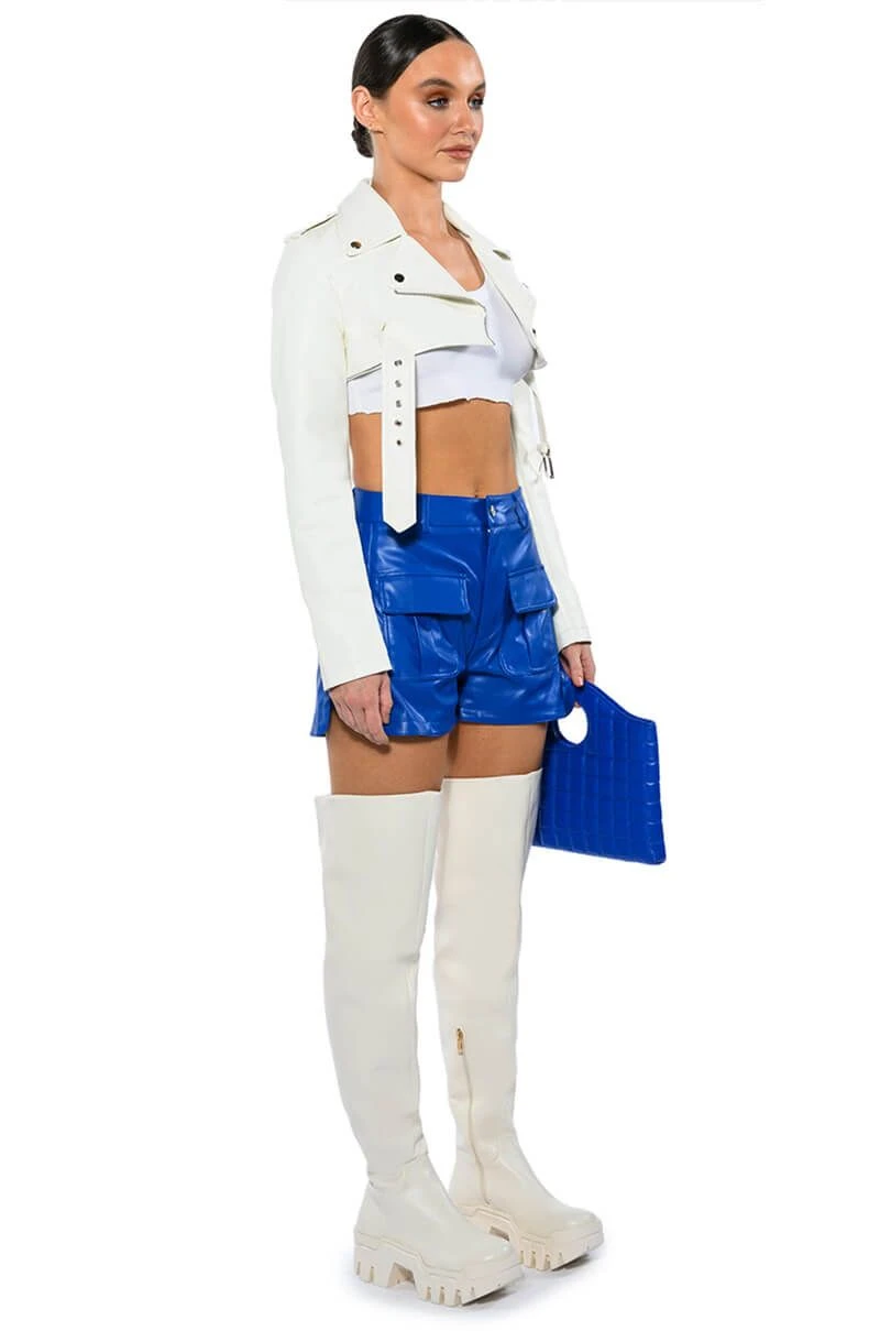 CORA POCKET DETAIL FAUX LEATHER SHORT CORA POCKET DETAIL FAUX LEATHER SHORT -FootJoy Store cora pocket detail faux leather short royal blue 4 4