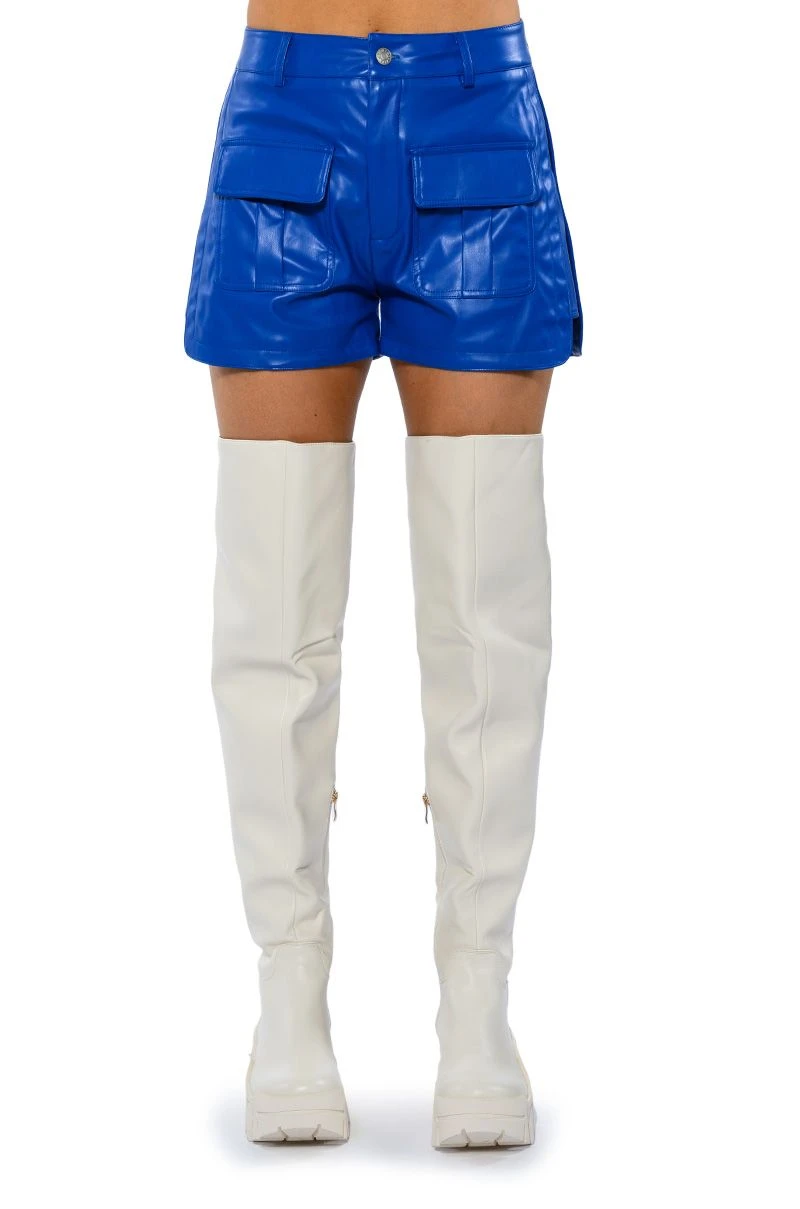 CORA POCKET DETAIL FAUX LEATHER SHORT CORA POCKET DETAIL FAUX LEATHER SHORT -FootJoy Store cora pocket detail faux leather short royal blue 5 5