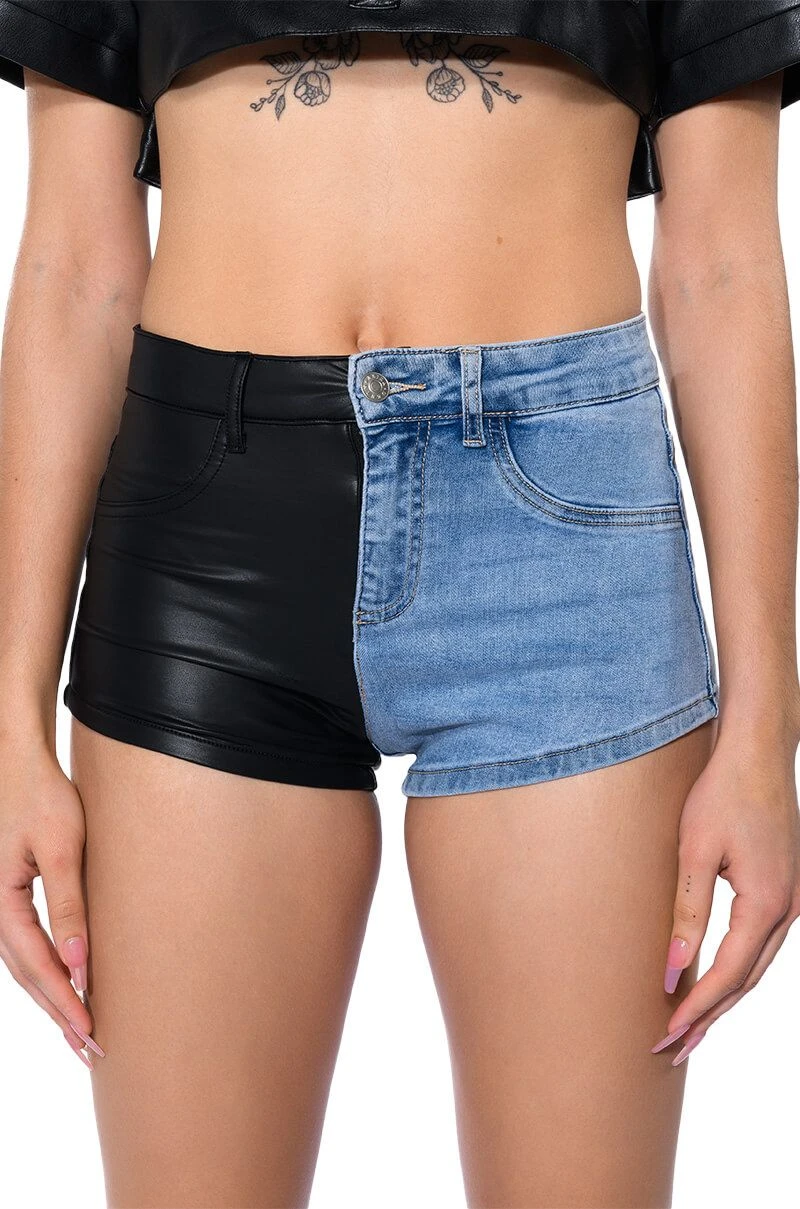 FLEX FIT EXTREME STRETCH FAUX LEATHER AND DENIM SHORTS - Image 10