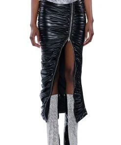 GIULIA FAUX LEATHER ZIPPER DETAIL MAXI SKIRT