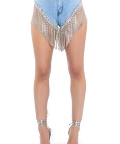 GONNA LOVE ME WATERFALL RHINESTONE DENIM SHORT -FootJoy Store gonna love me waterfall rhinestone denim short light blue denim 5 5 c1 c1