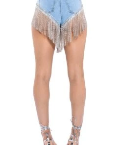 GONNA LOVE ME WATERFALL RHINESTONE DENIM SHORT -FootJoy Store gonna love me waterfall rhinestone denim short light blue denim 7 7 c1 c1