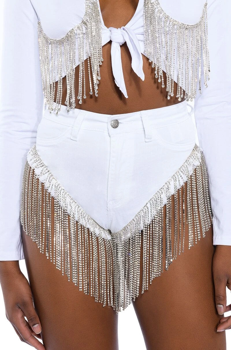 GONNA LOVE ME WATERFALL RHINESTONE DENIM SHORT - Image 6