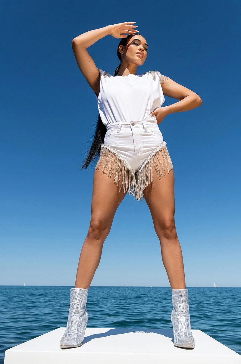 GONNA LOVE ME WATERFALL RHINESTONE DENIM SHORT - Image 2