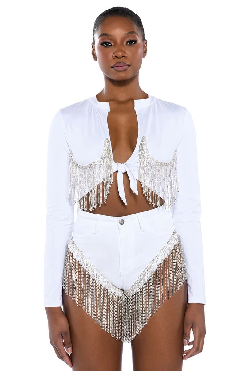 GONNA LOVE ME WATERFALL RHINESTONE DENIM SHORT - Image 7