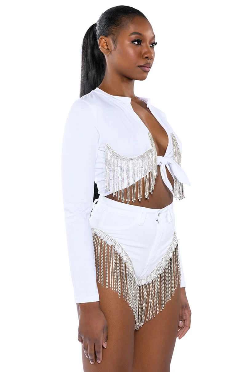 GONNA LOVE ME WATERFALL RHINESTONE DENIM SHORT - Image 8