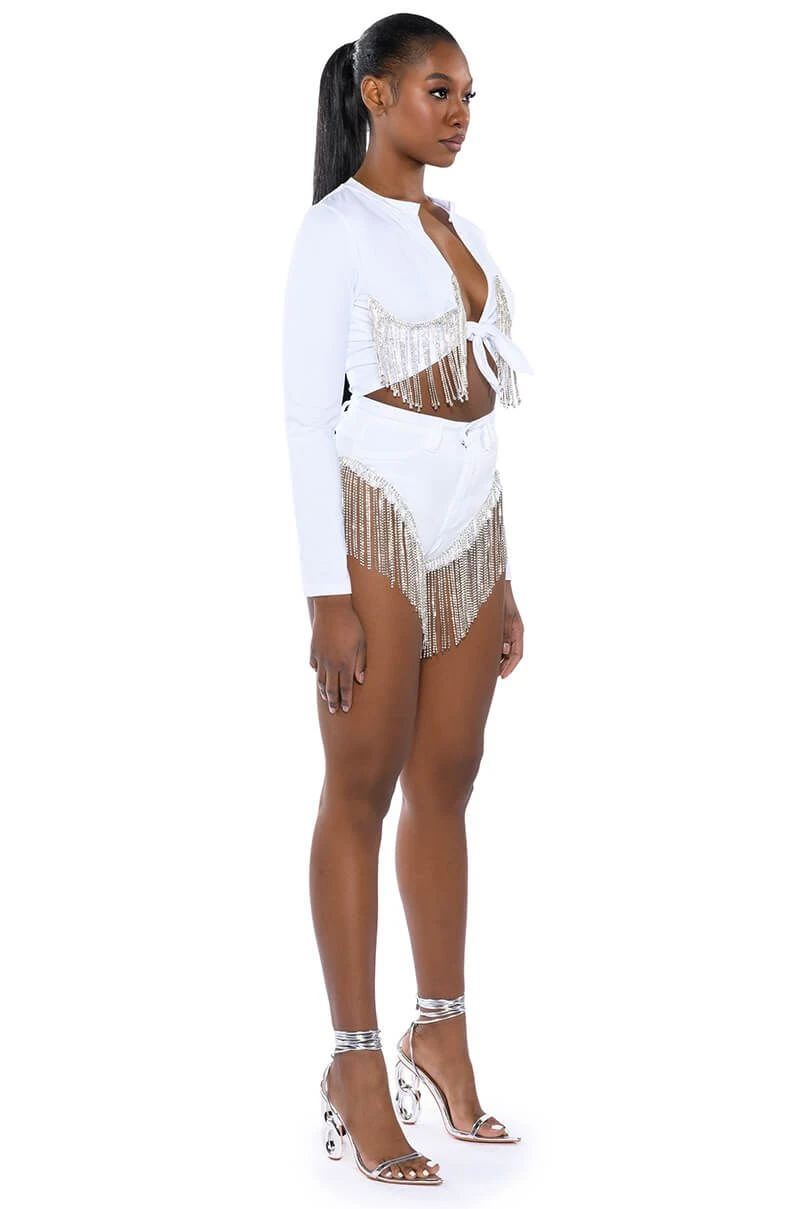 GONNA LOVE ME WATERFALL RHINESTONE DENIM SHORT - Image 9