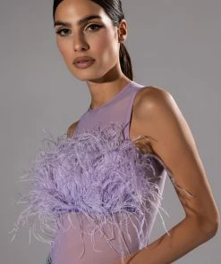 HAPPILY EVER AFTER SLEEVELESS FEATHER TOP IN LIGHT PURPLE