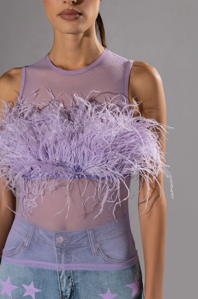HAPPILY EVER AFTER SLEEVELESS FEATHER TOP IN LIGHT PURPLE HAPPILY EVER AFTER SLEEVELESS FEATHER TOP IN LIGHT PURPLE -FootJoy Store happily ever after sleeveless feather top in light purple light purple 6 6