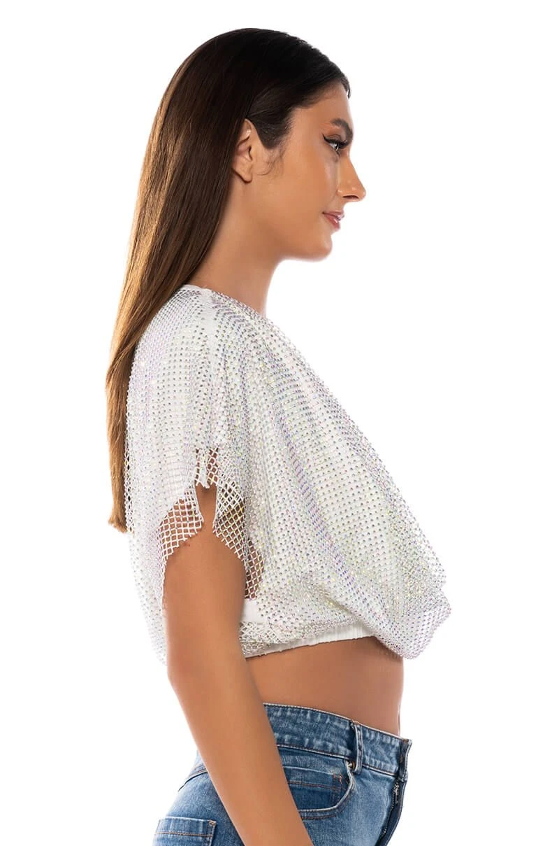 INDIGO DRAPED RHINESTONE MESH BLOUSE IN WHITE INDIGO DRAPED RHINESTONE MESH BLOUSE IN WHITE -FootJoy Store indigo draped rhinestone mesh blouse in white white 4 4