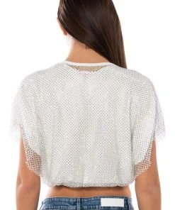 INDIGO DRAPED RHINESTONE MESH BLOUSE IN WHITE 6 INDIGO DRAPED RHINESTONE MESH BLOUSE IN WHITE -FootJoy Store indigo draped rhinestone mesh blouse in white white 5 5