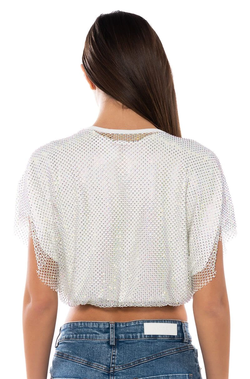 INDIGO DRAPED RHINESTONE MESH BLOUSE IN WHITE INDIGO DRAPED RHINESTONE MESH BLOUSE IN WHITE -FootJoy Store indigo draped rhinestone mesh blouse in white white 5 5