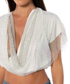 INDIGO DRAPED RHINESTONE MESH BLOUSE IN WHITE 7 INDIGO DRAPED RHINESTONE MESH BLOUSE IN WHITE -FootJoy Store indigo draped rhinestone mesh blouse in white white 6 6