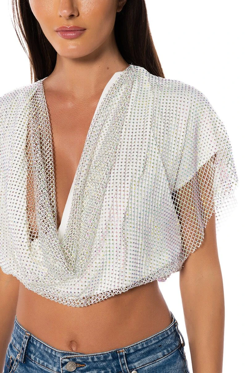 INDIGO DRAPED RHINESTONE MESH BLOUSE IN WHITE INDIGO DRAPED RHINESTONE MESH BLOUSE IN WHITE -FootJoy Store indigo draped rhinestone mesh blouse in white white 6 6