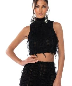 ITS A WRAP MACRAME MESH SLEEVELESS MOCK NECK TOP