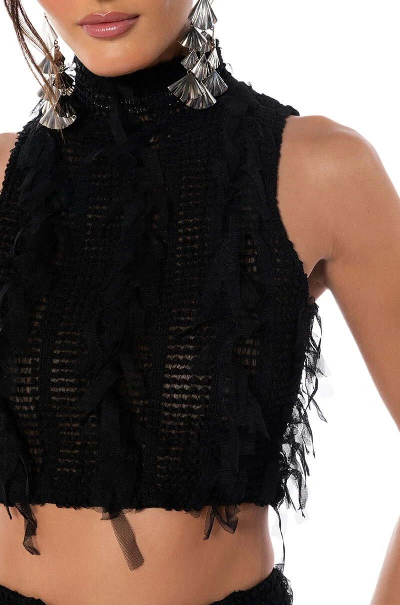ITS A WRAP MACRAME MESH SLEEVELESS MOCK NECK TOP - Image 7