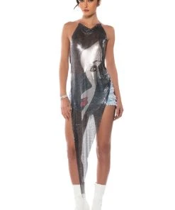 JUST ONE LOOK ASYMMETRICAL HIGH SHINE CHAINMAIL TOP