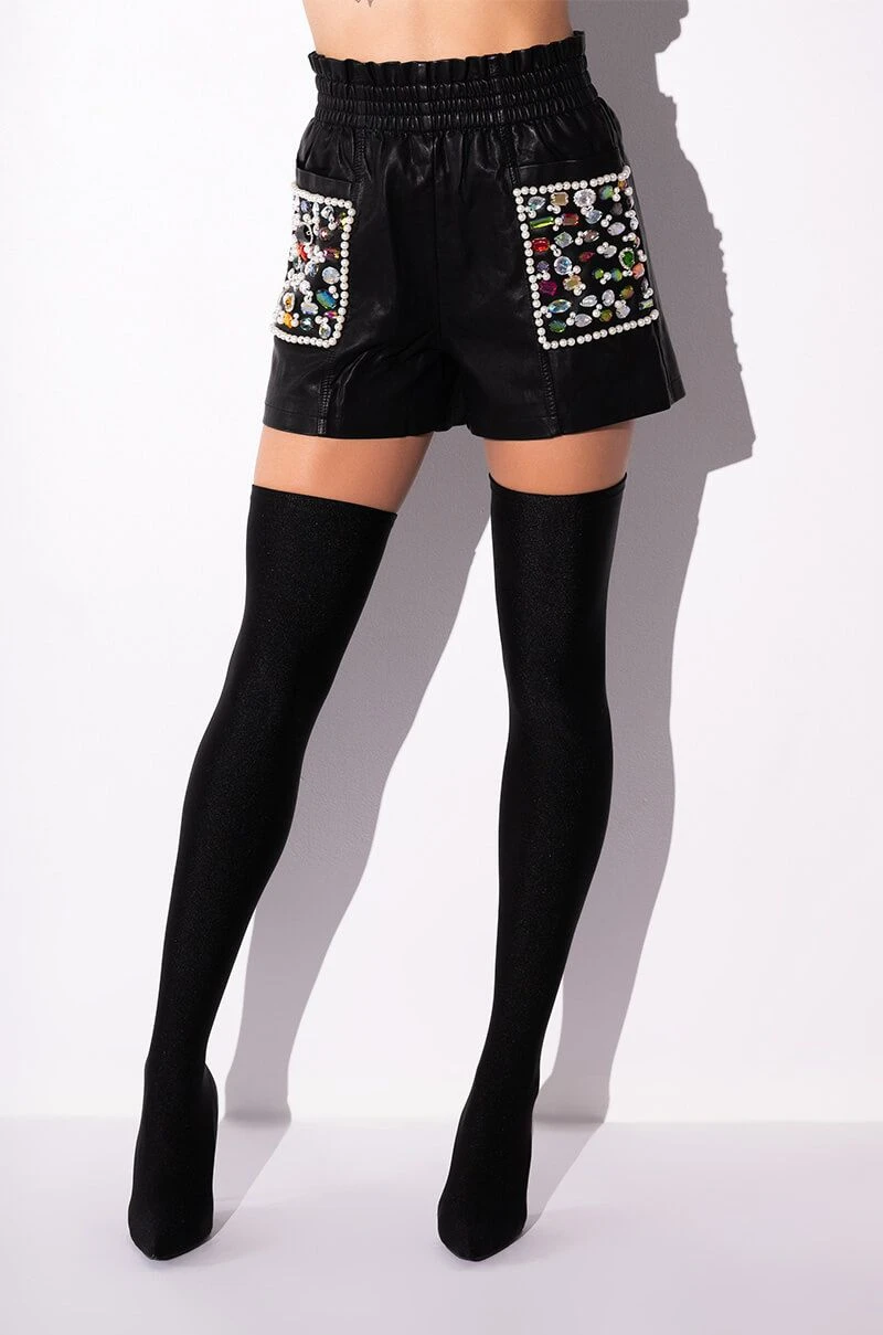 LORIE GEM EMBELLISHED FAUX LEATHER SHORTS - Image 5