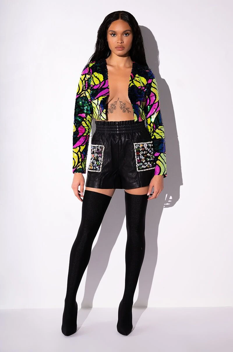 LORIE GEM EMBELLISHED FAUX LEATHER SHORTS - Image 9