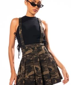 MAJOR GENERAL PLEATED DENIM SUSPENDER SKIRT