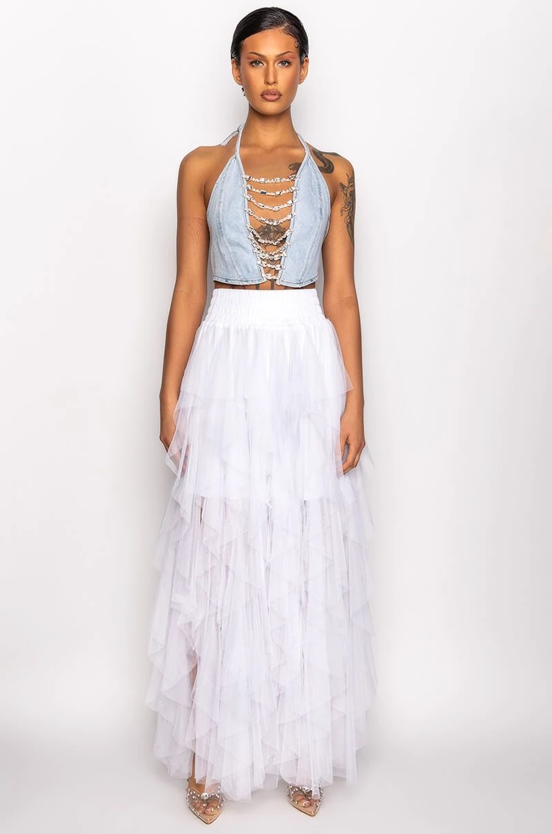 MODERN ROYALTY LAYERED MESH MAXI SKIRT MODERN ROYALTY LAYERED MESH MAXI SKIRT -FootJoy Store modern royalty layered mesh maxi skirt white 8 8