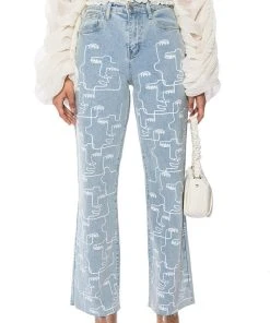 MULTIPLE FACES HIGH WAISTED STRAIGHT JEANS
