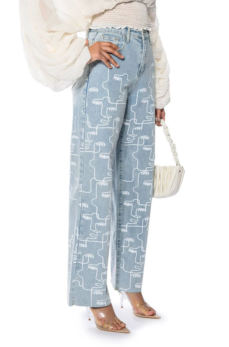 MULTIPLE FACES HIGH WAISTED STRAIGHT JEANS - Image 2