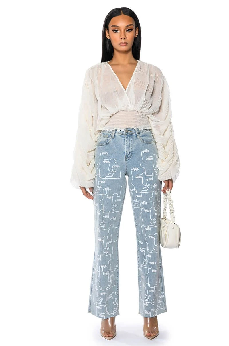 MULTIPLE FACES HIGH WAISTED STRAIGHT JEANS - Image 3