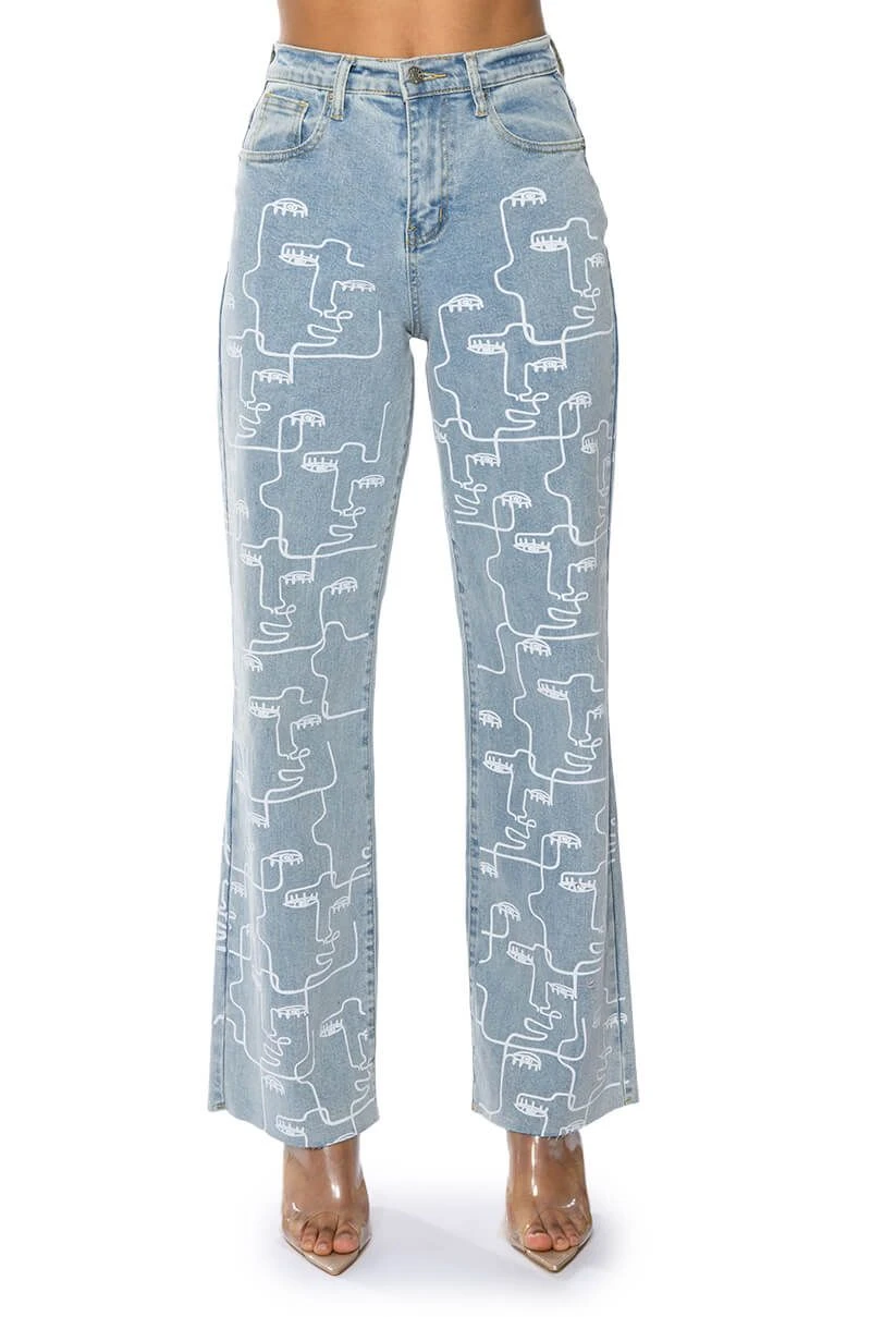 MULTIPLE FACES HIGH WAISTED STRAIGHT JEANS - Image 5