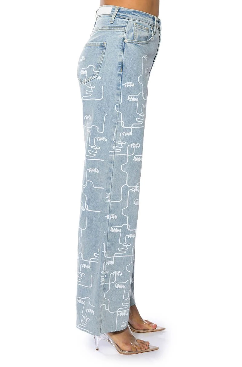 MULTIPLE FACES HIGH WAISTED STRAIGHT JEANS - Image 6