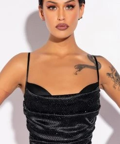 NOVA GIRL RHINESTONE COWL NECK TANK