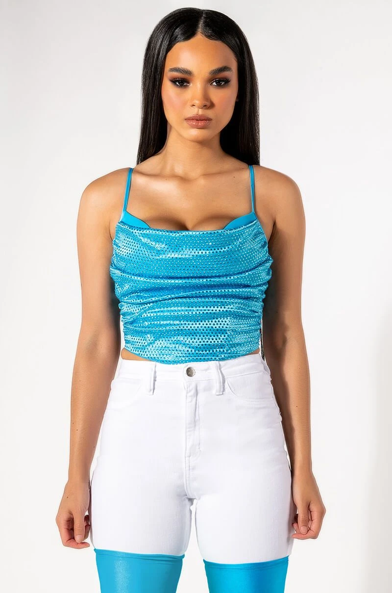 NOVA GIRL RHINESTONE COWL NECK TANK - Image 3