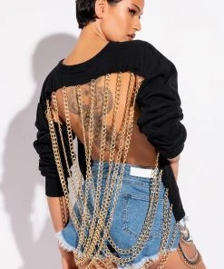 OPEN BACK CHAIN DETAIL SWEATSHIRT