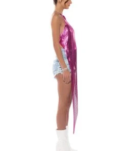 POP OF PINK ASYMMETRICAL HIGH SHINE CHAINMAIL TOP -FootJoy Store pop of pink asymmetrical high shine chainmail top pink 3 3