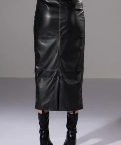 REAL TALK FAUX LEATHER MIDI SKIRT -FootJoy Store real talk faux leather midi skirt black 7 7