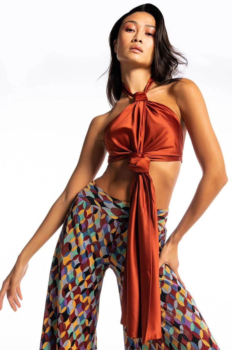 RULES DON'T APPLY SLEEVELESS SATIN HALTER BLOUSE RULES DON'T APPLY SLEEVELESS SATIN HALTER BLOUSE -FootJoy Store rules dont apply sleeveless satin halter blouse rust 2 2