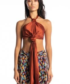 RULES DON'T APPLY SLEEVELESS SATIN HALTER BLOUSE 6 RULES DON'T APPLY SLEEVELESS SATIN HALTER BLOUSE -FootJoy Store rules dont apply sleeveless satin halter blouse rust 5 5