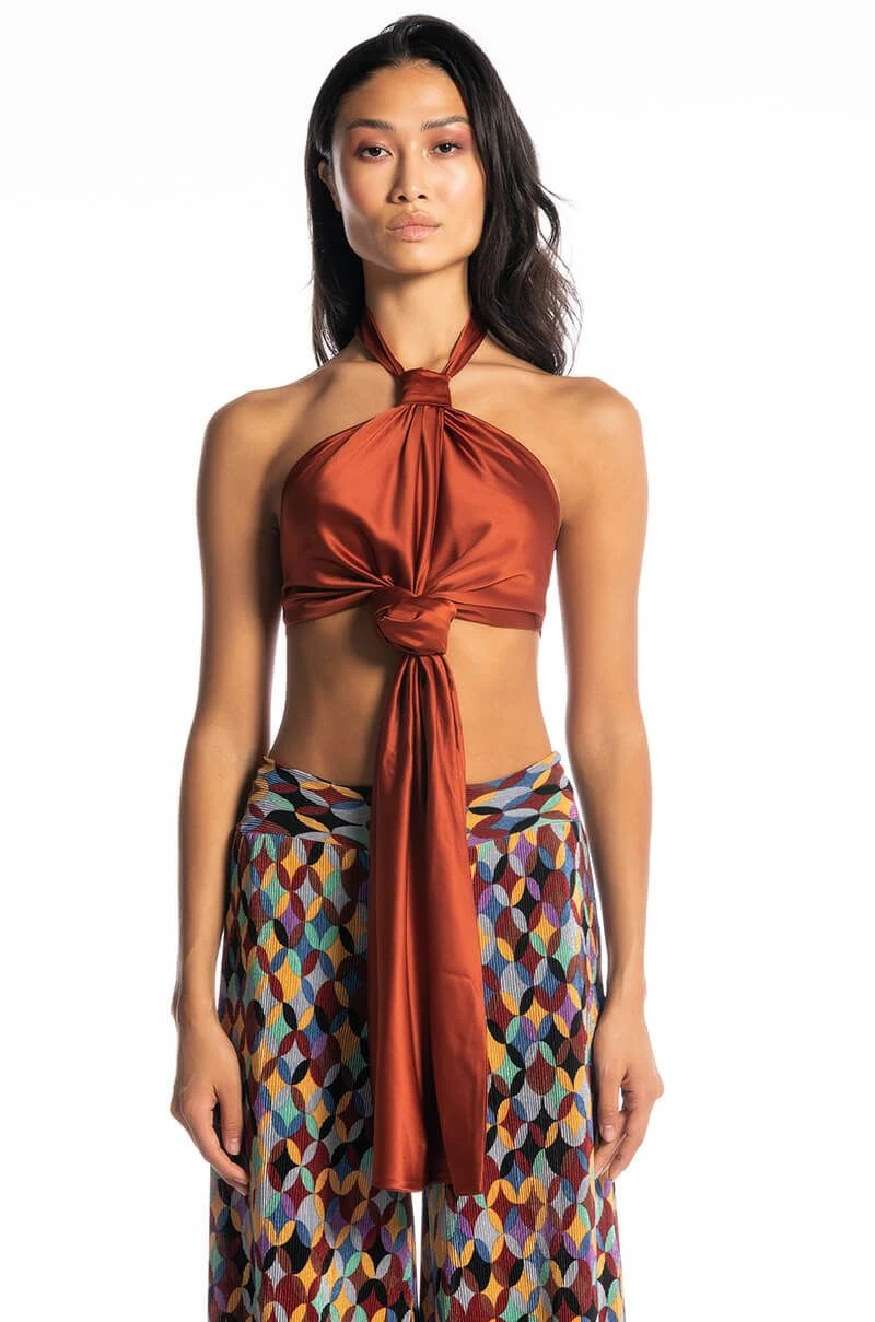 RULES DON'T APPLY SLEEVELESS SATIN HALTER BLOUSE RULES DON'T APPLY SLEEVELESS SATIN HALTER BLOUSE -FootJoy Store rules dont apply sleeveless satin halter blouse rust 5 5